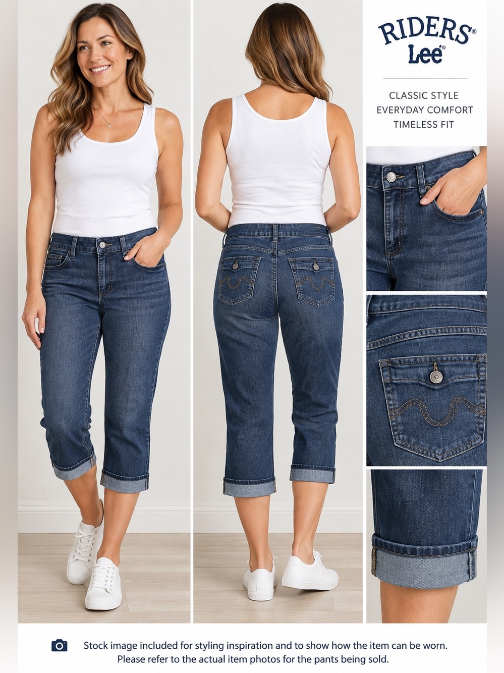 Riders by Lee Women’s Size 12 Blue Denim Capri Jeans – Cuffed